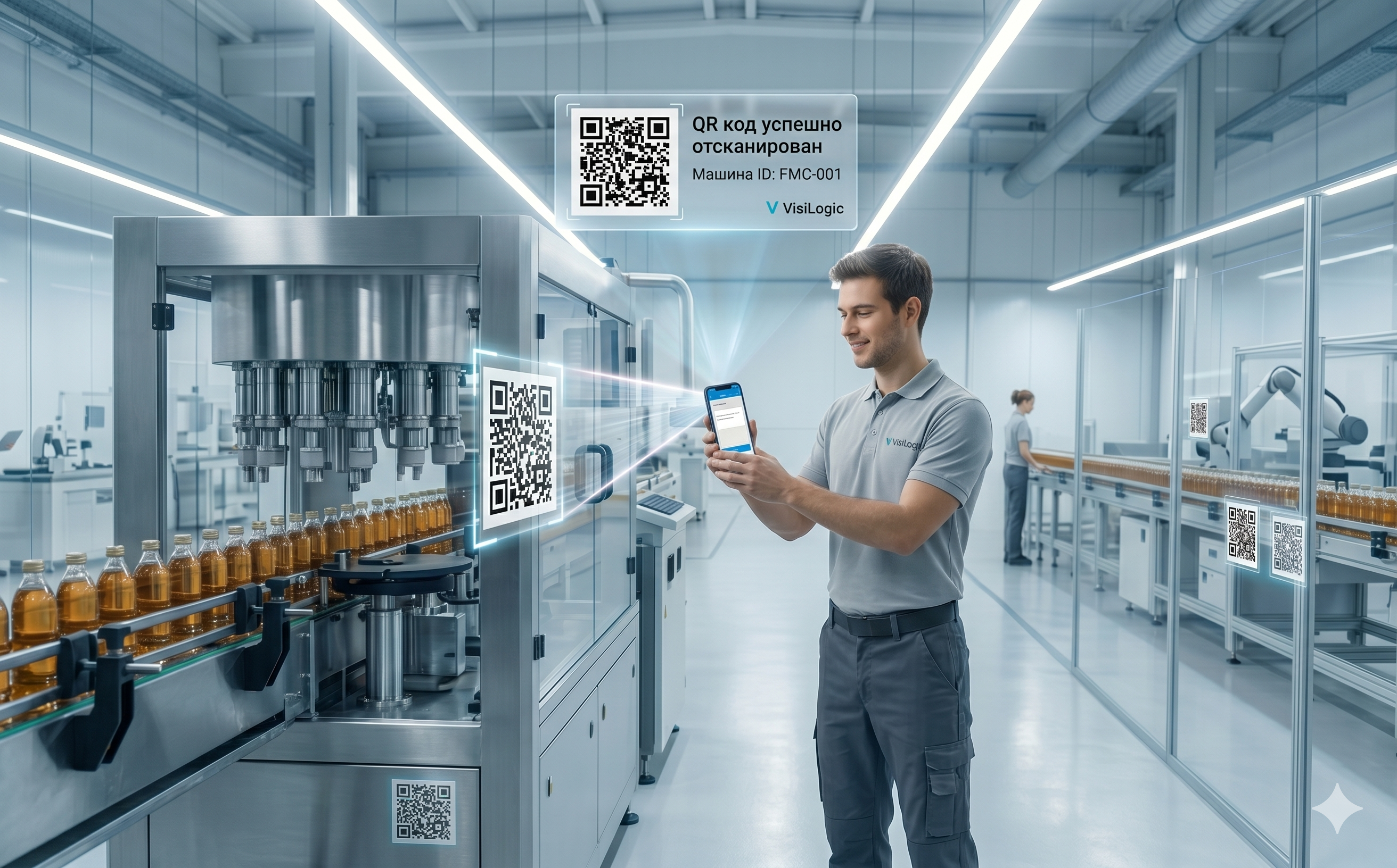 Оператор сканирует QR